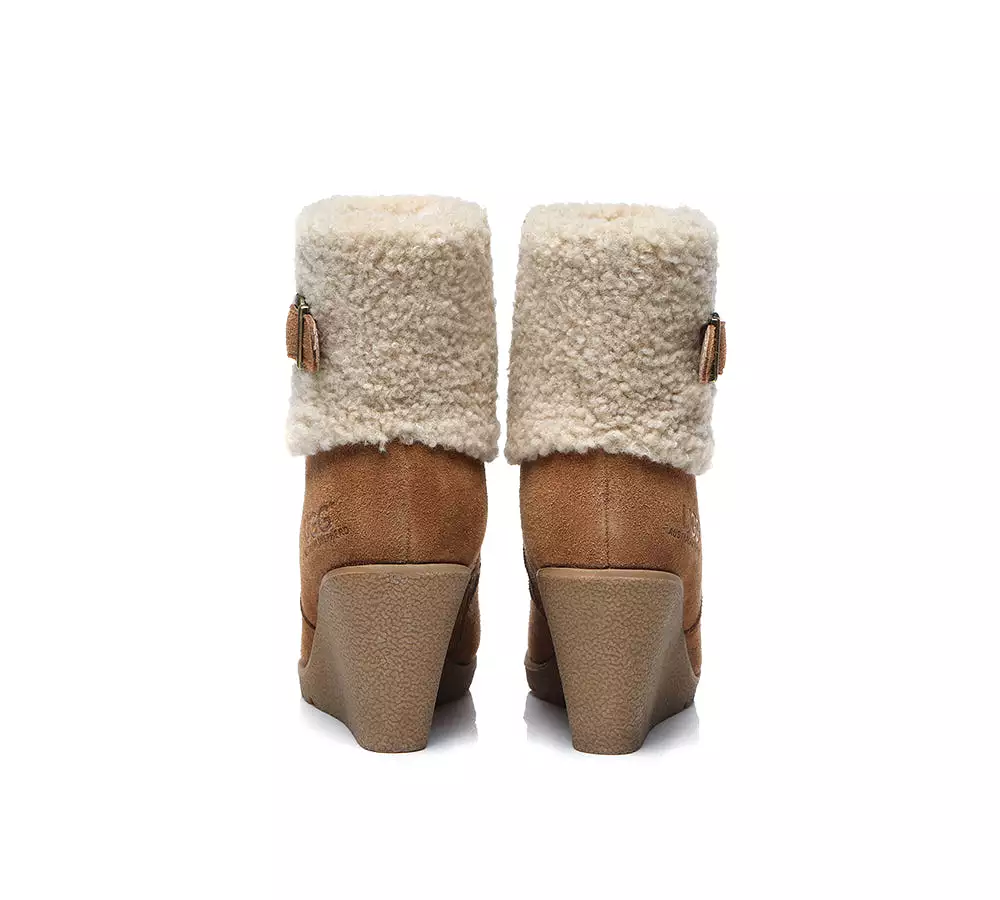 UGG Joanna Women's Fashion Boots with Zipper - Sheepskin, Shearling, Wedge, Australian Shepherd