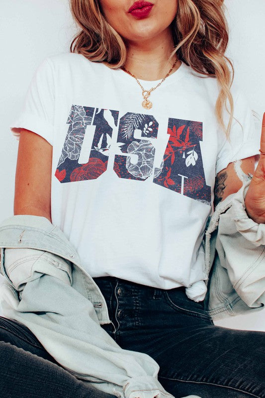 USA Flower Print T-shirt