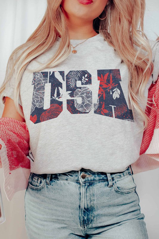 USA Flower Print T-shirt