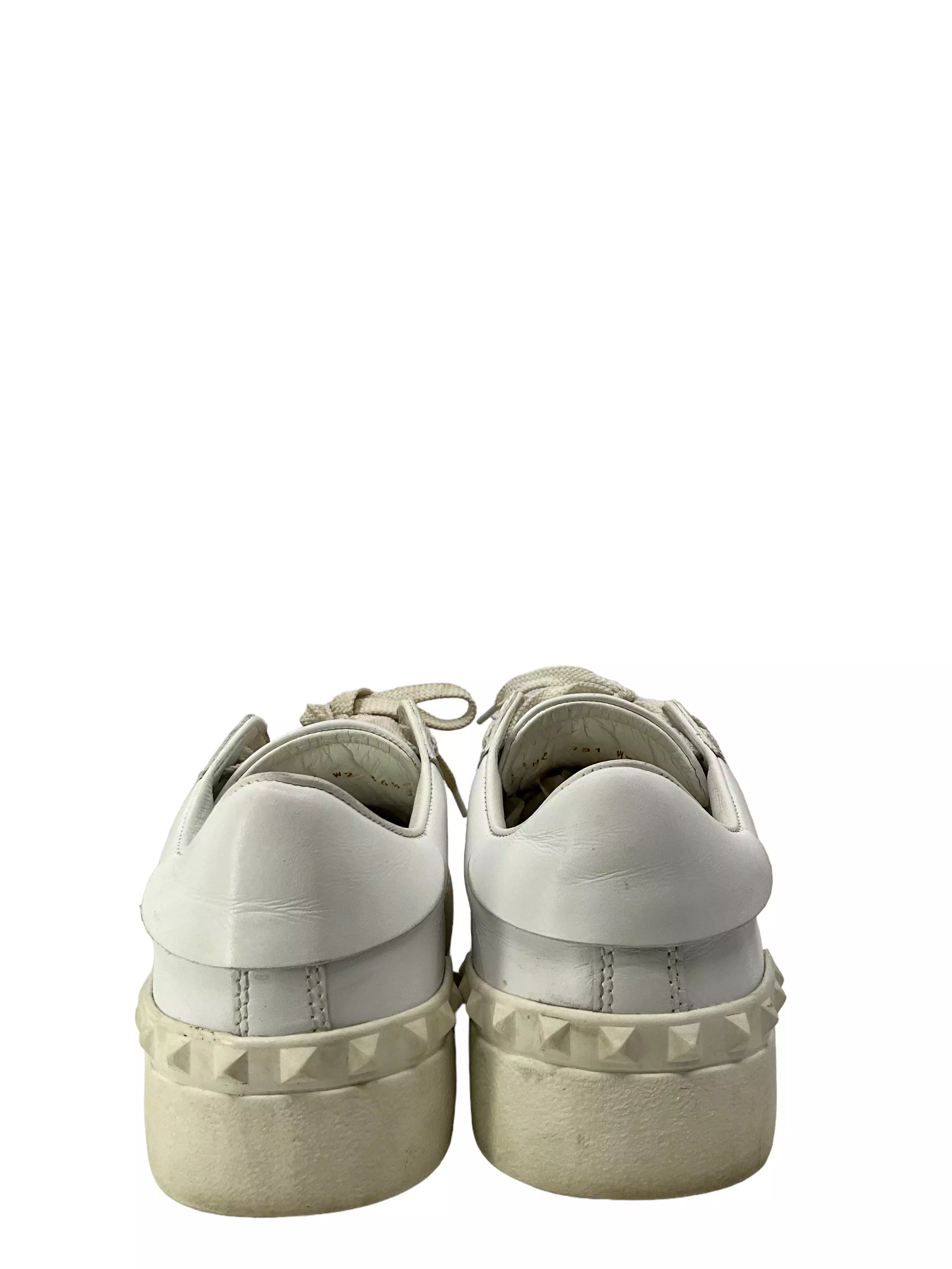 Valentino Garavani Rockstud white gold leather sneakers size 6.5 for sale.