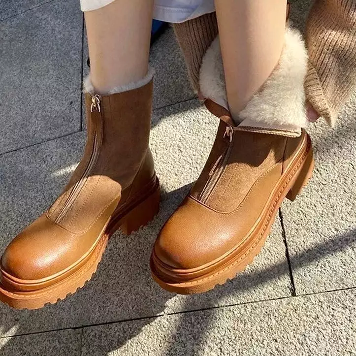 Vintage warm velvet Chelsea boots women's snow boots with platform front.