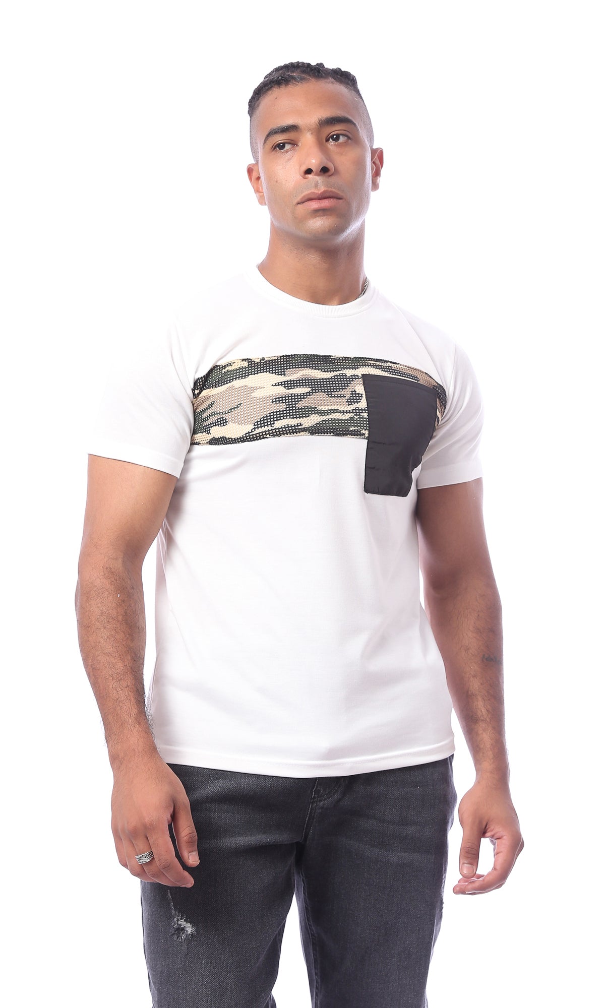 White Camo Tee With Pockets | Comfortable and Stylish | O170509