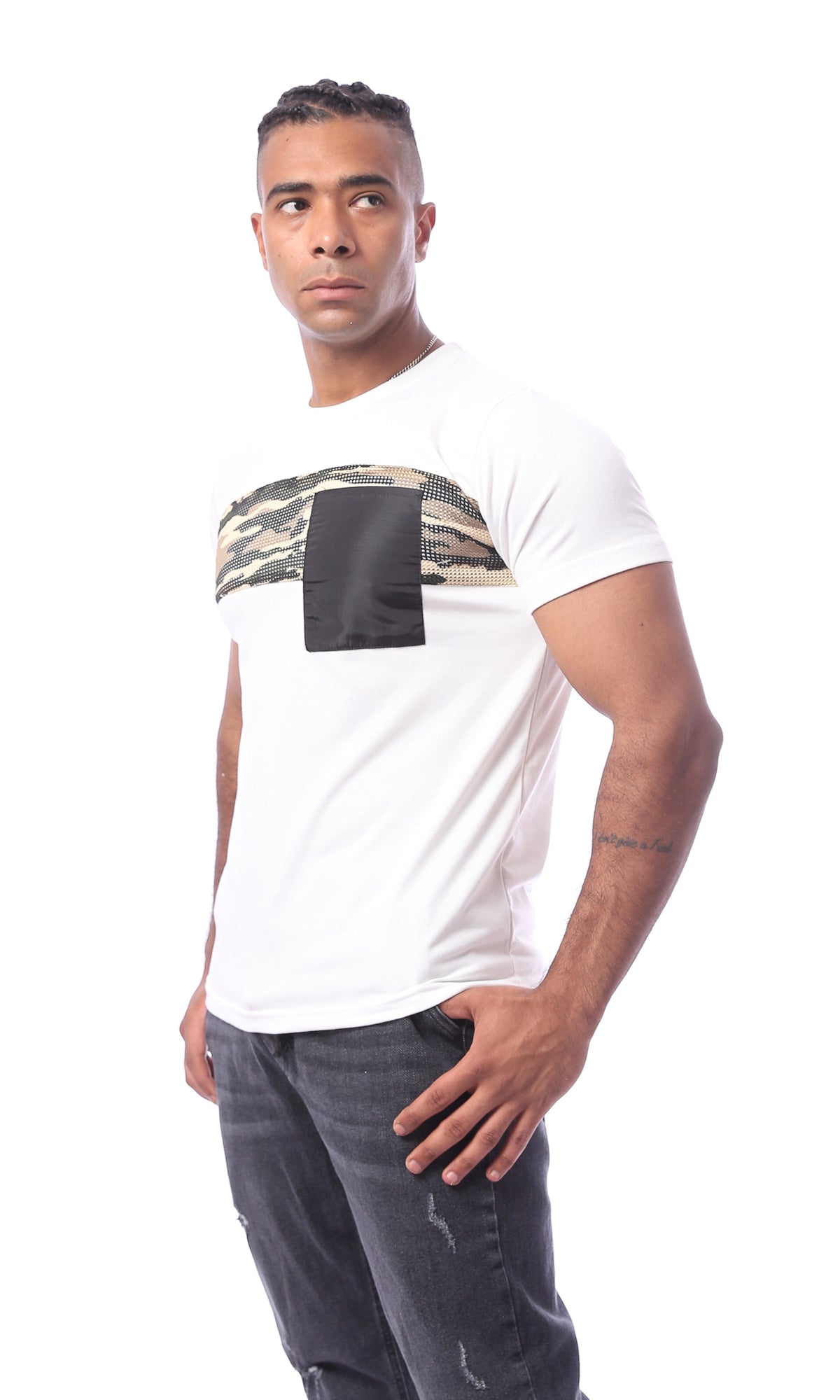 White Camo Tee With Pockets | Comfortable and Stylish | O170509