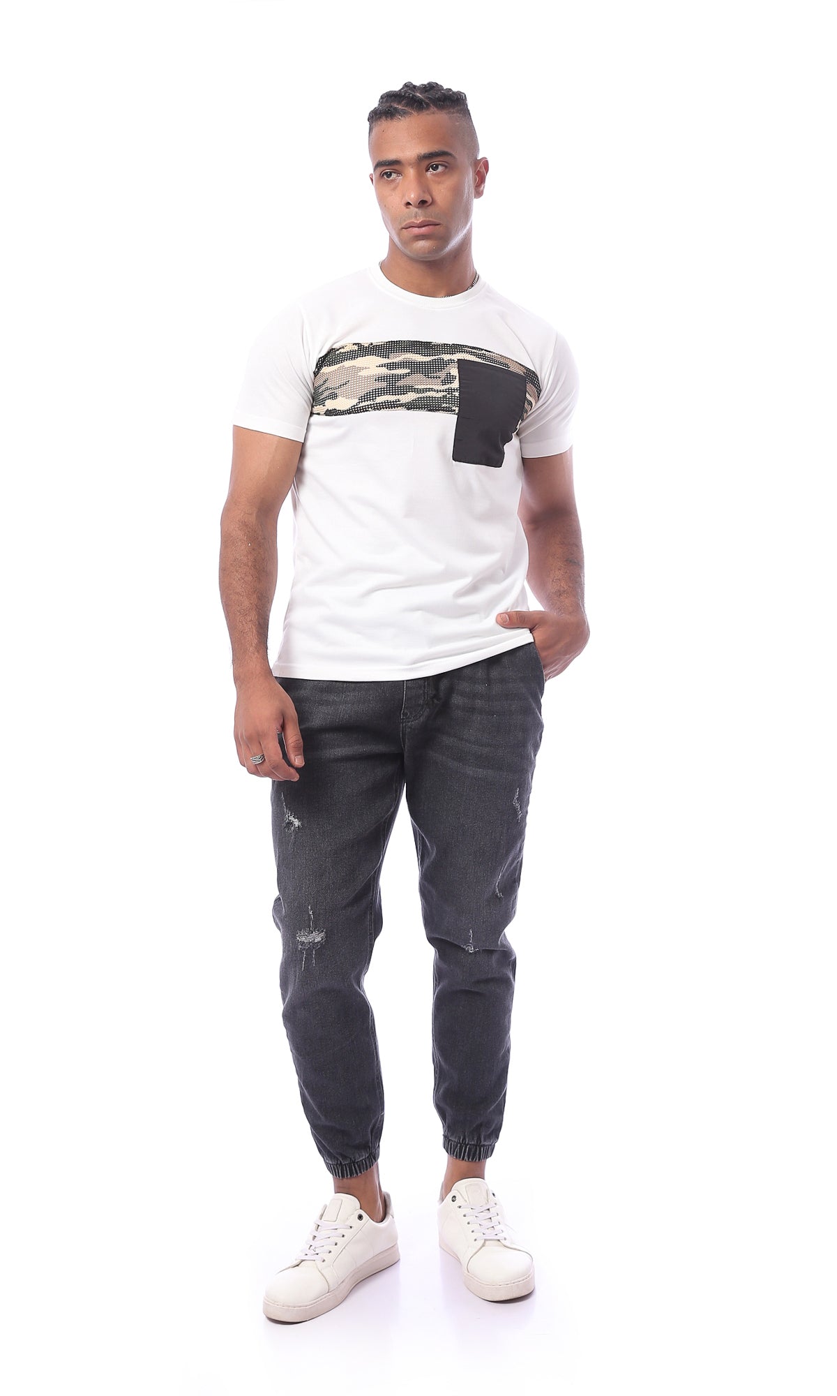 White Camo Tee With Pockets | Comfortable and Stylish | O170509