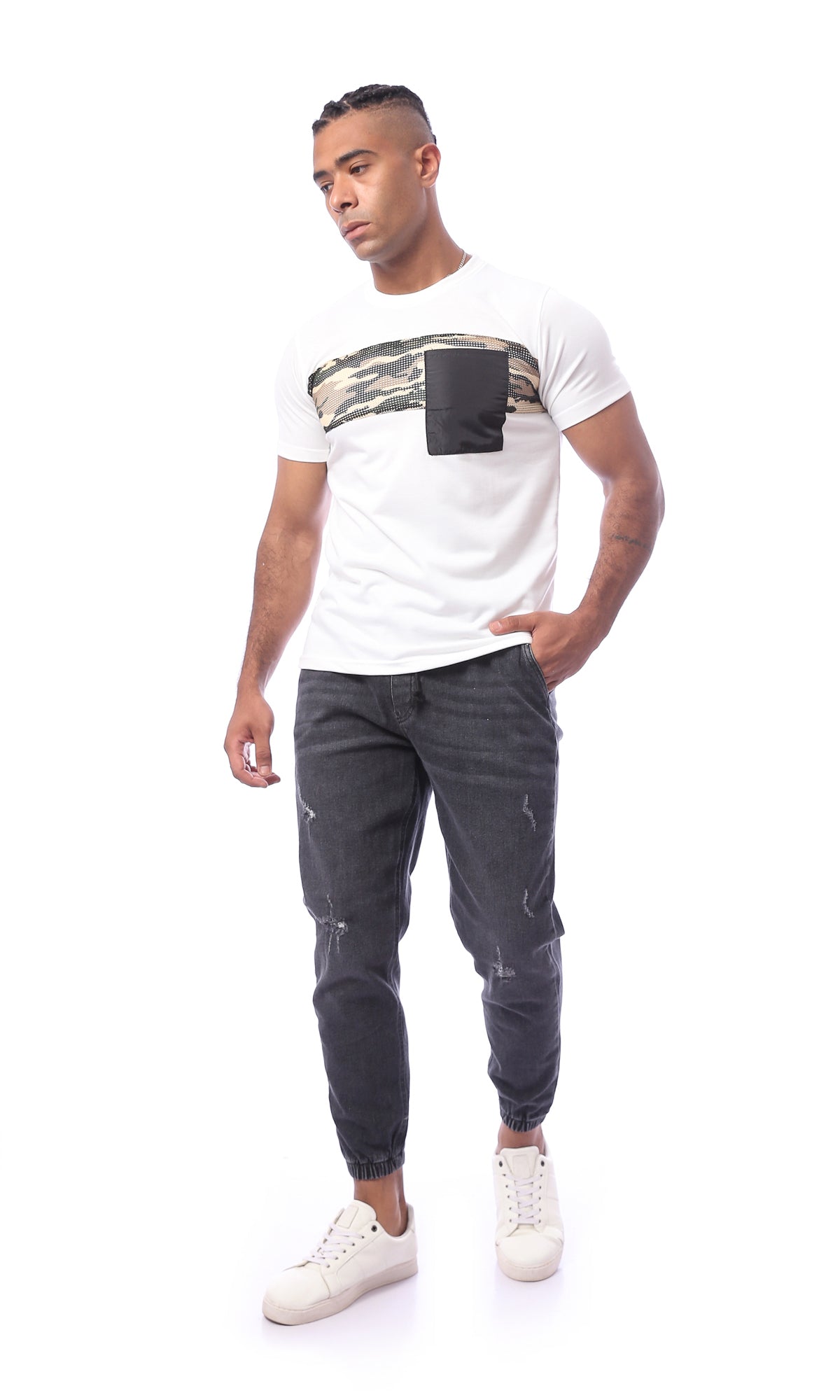 White Camo Tee With Pockets | Comfortable and Stylish | O170509