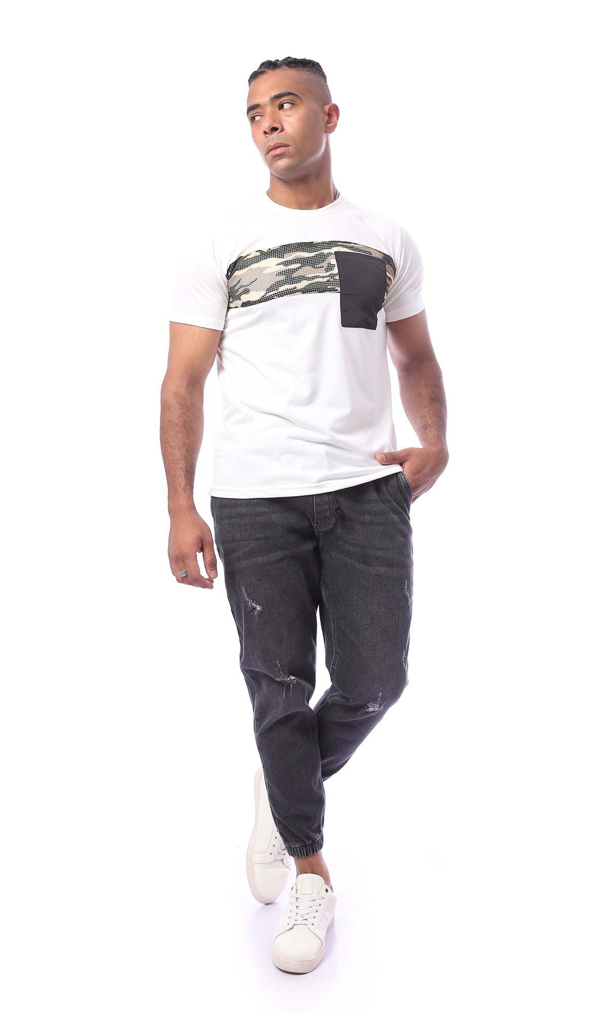 White Camo Tee With Pockets | Comfortable and Stylish | O170509