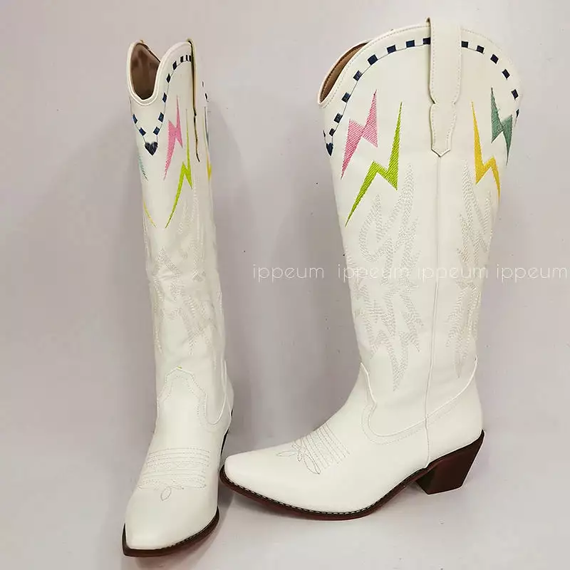 White Cowgirl Boots for Wedding - Knee High Cowboy Boots with Embroidery for Women - New Fashion - Free Shipping - Western Shoes