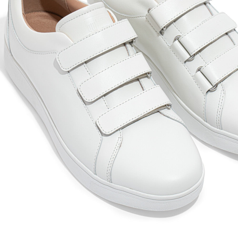 White Leather Sneakers - Fitflop Rally - Quick Stick Fastening