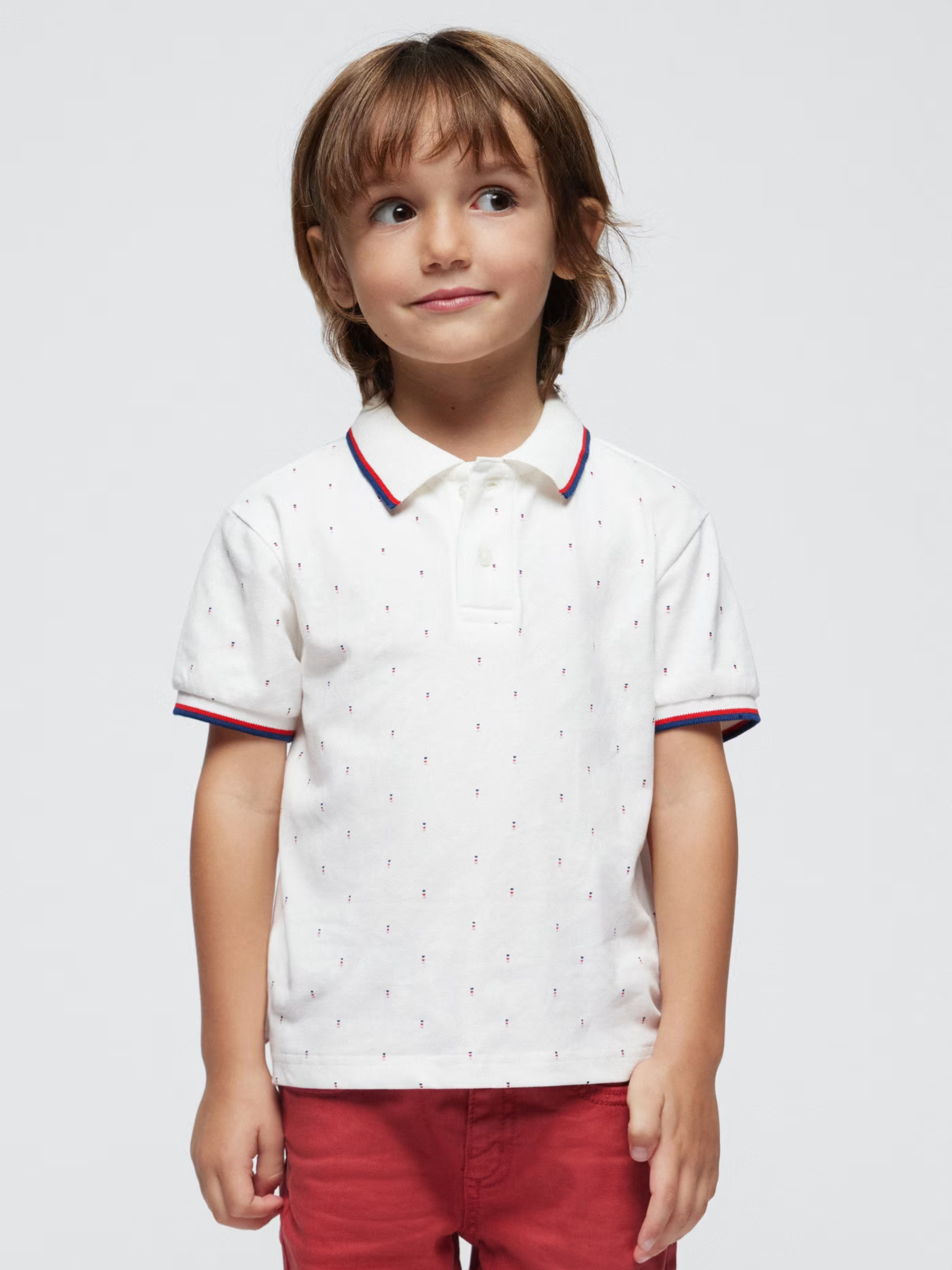 White Polo Shirt with Polka Dot Design