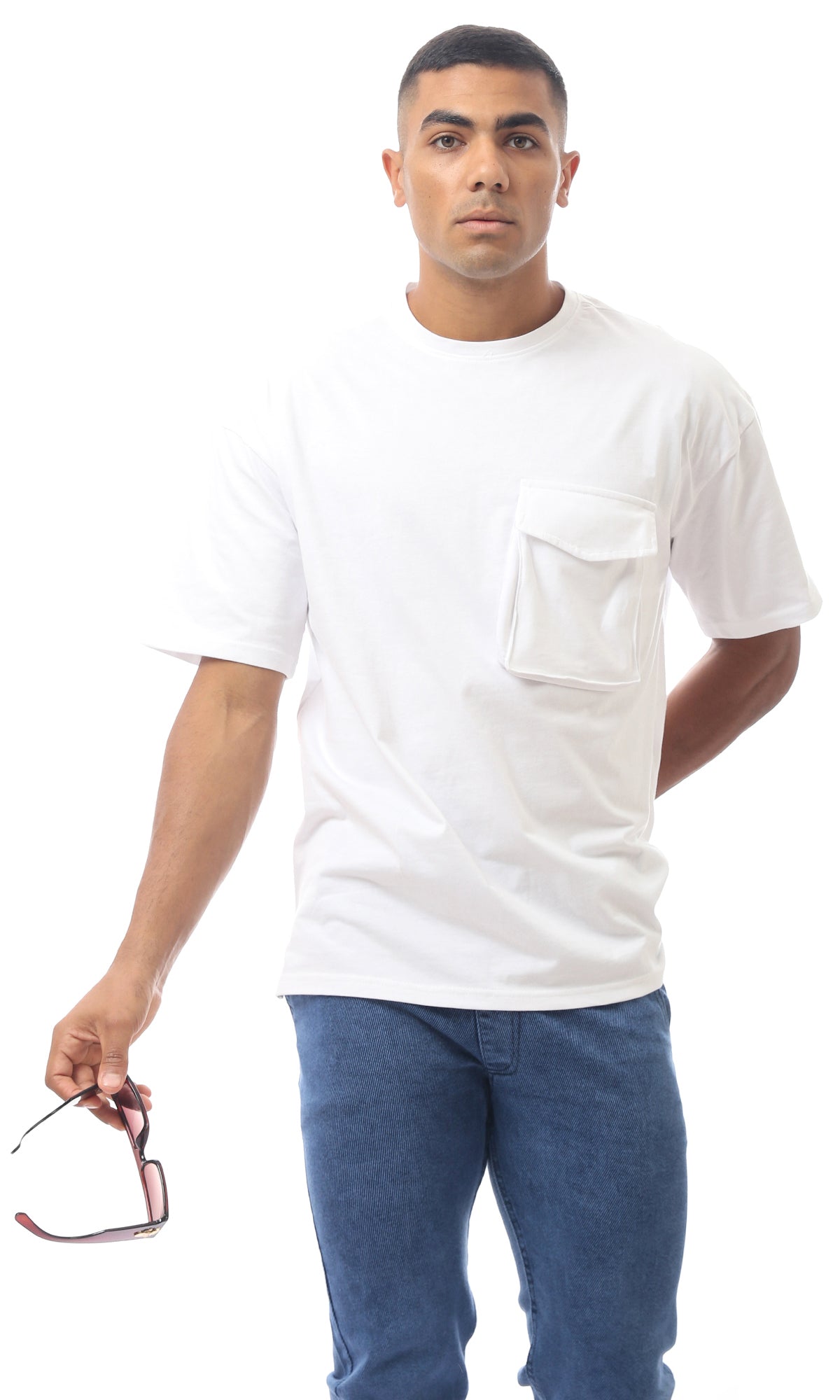 White Summer Solid Tee With Pocket