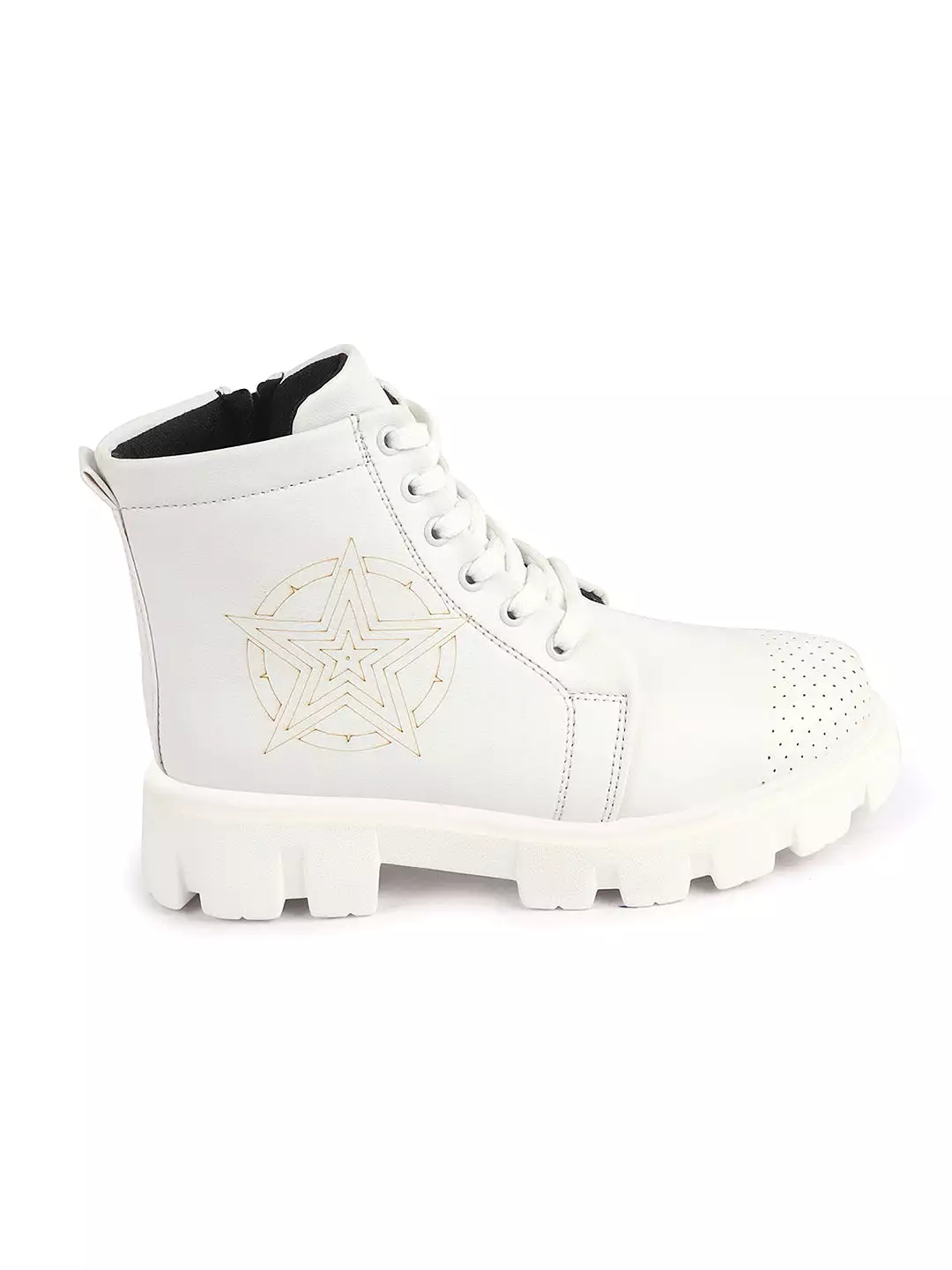 White Women Winter High Top Chunky Lace Up Casual Boots for Outdoors