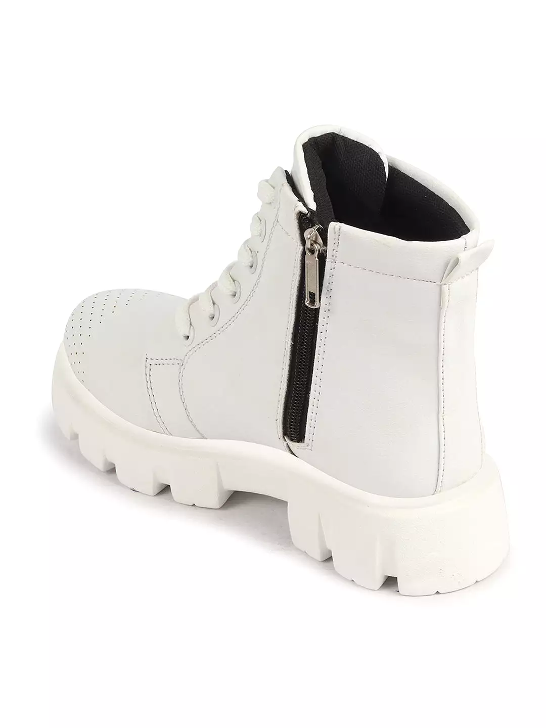 White Women Winter High Top Chunky Lace Up Casual Boots for Outdoors