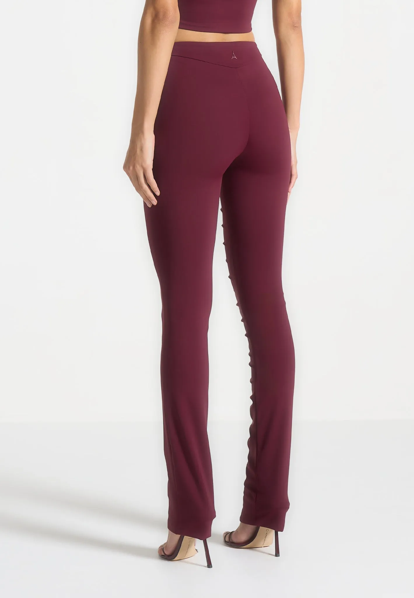 Wine Red Eyelet Detail Tacked Leggings