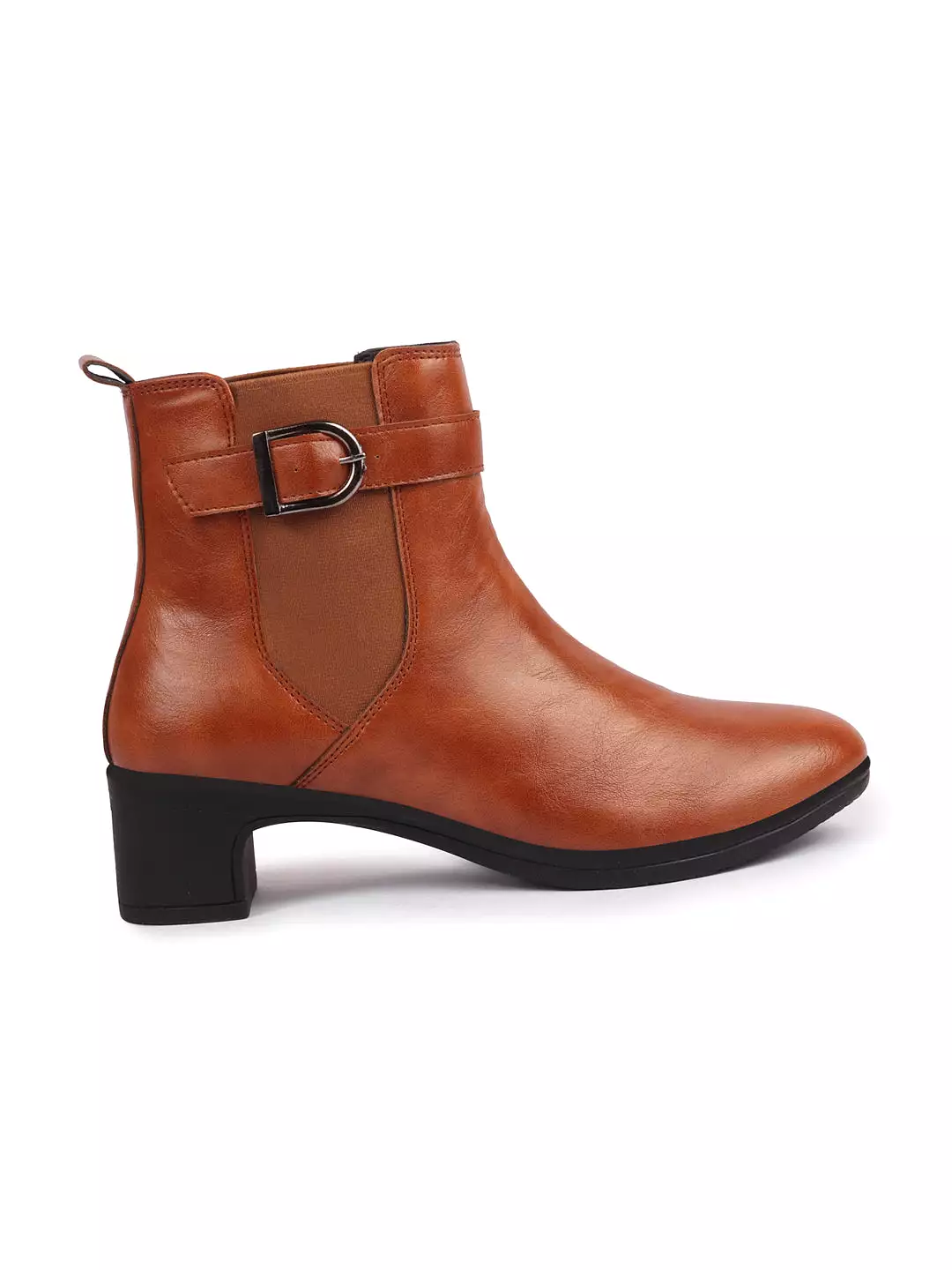 Women Flared Heel Ankle Winter Chelsea Boots - Buckle Strap, Classic