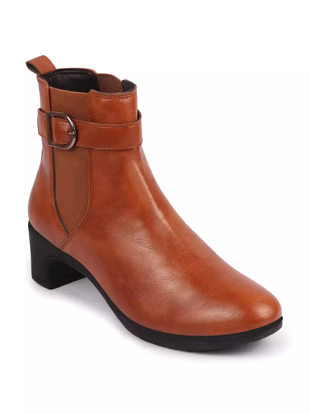 Women Flared Heel Ankle Winter Chelsea Boots - Buckle Strap, Classic