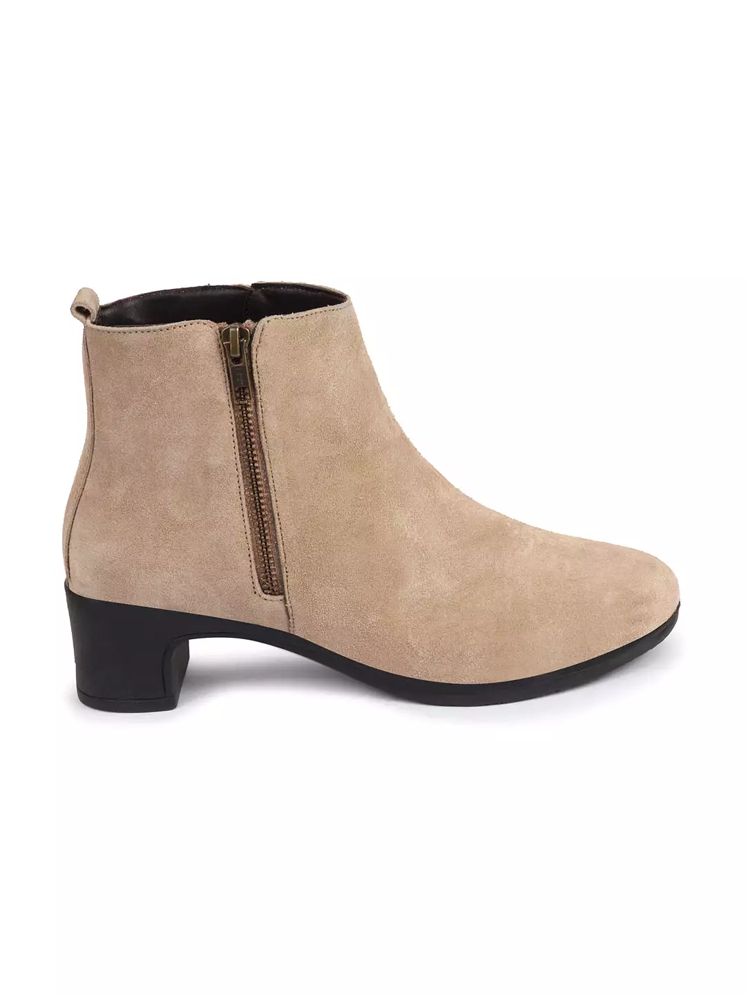 Women Suede Leather Zippered Chelsea Boots - Flared Heel, Mid Top, Winter