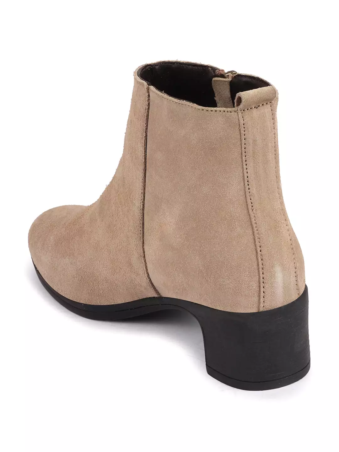 Women Suede Leather Zippered Chelsea Boots - Flared Heel, Mid Top, Winter