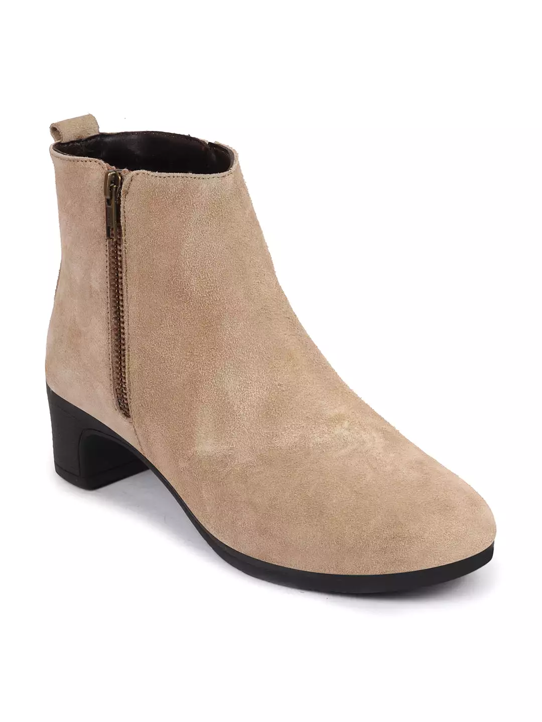 Women Suede Leather Zippered Chelsea Boots - Flared Heel, Mid Top, Winter