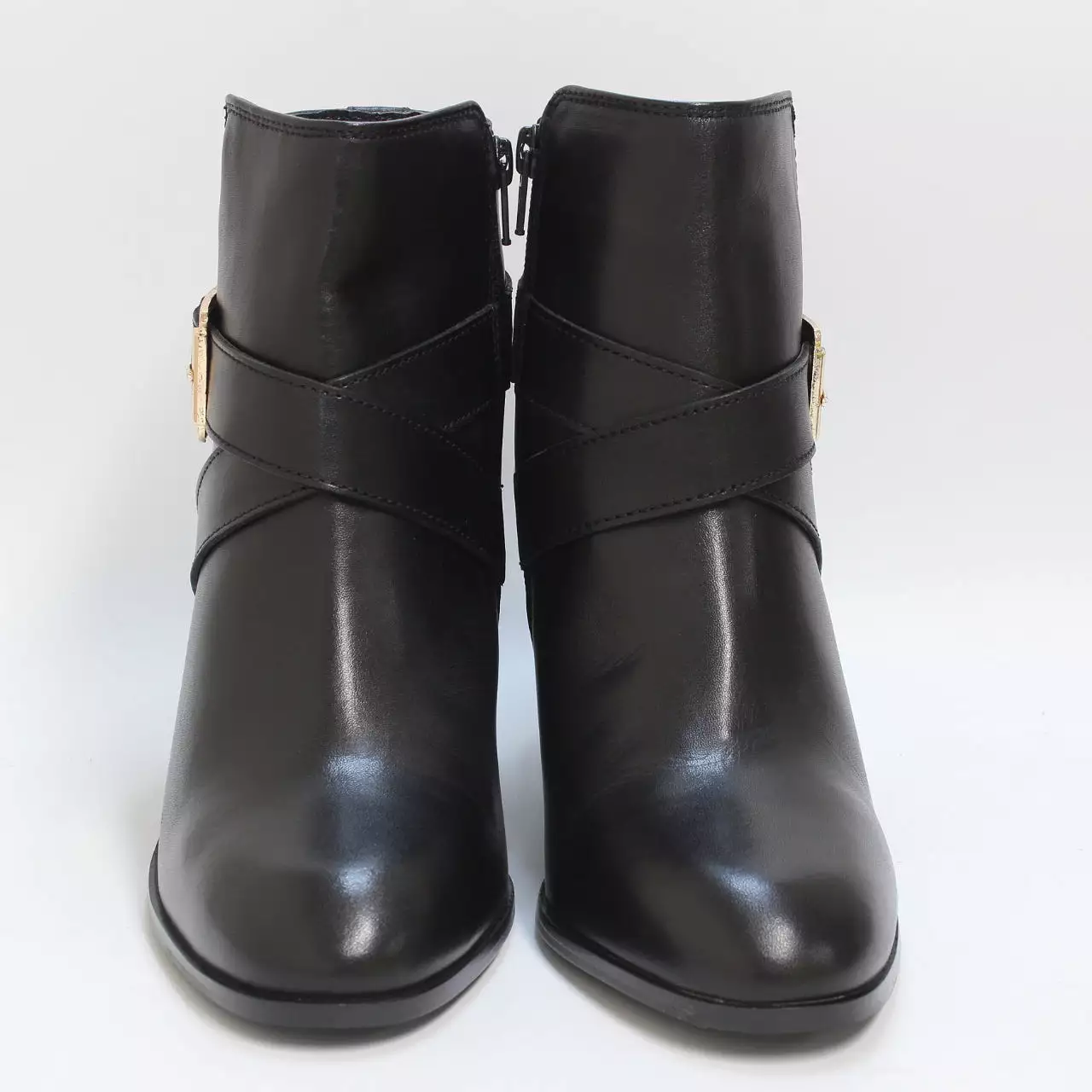 Womens Alma Buckle Strap Ankle Boots - Black Leather