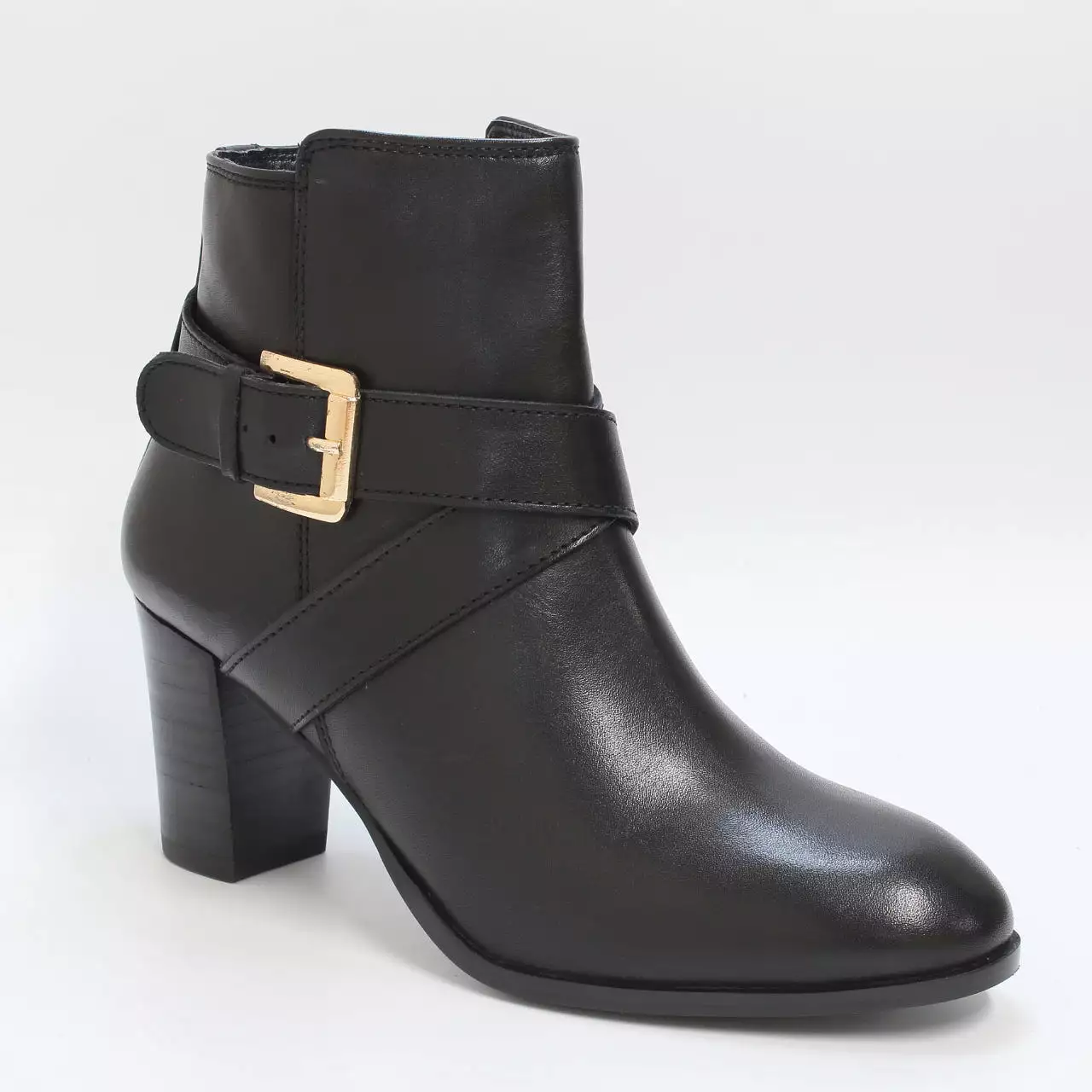 Womens Alma Buckle Strap Ankle Boots - Black Leather