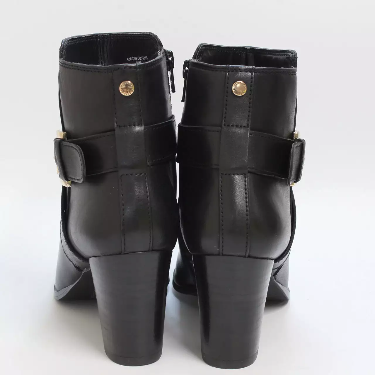 Womens Alma Buckle Strap Ankle Boots - Black Leather