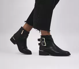 Women's black buckle strap ankle boots