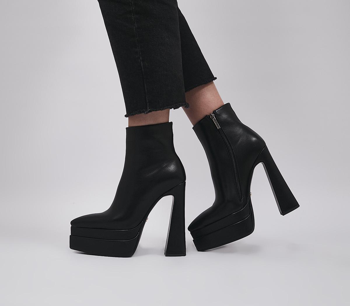 Women's black double stack pointed ankle boots