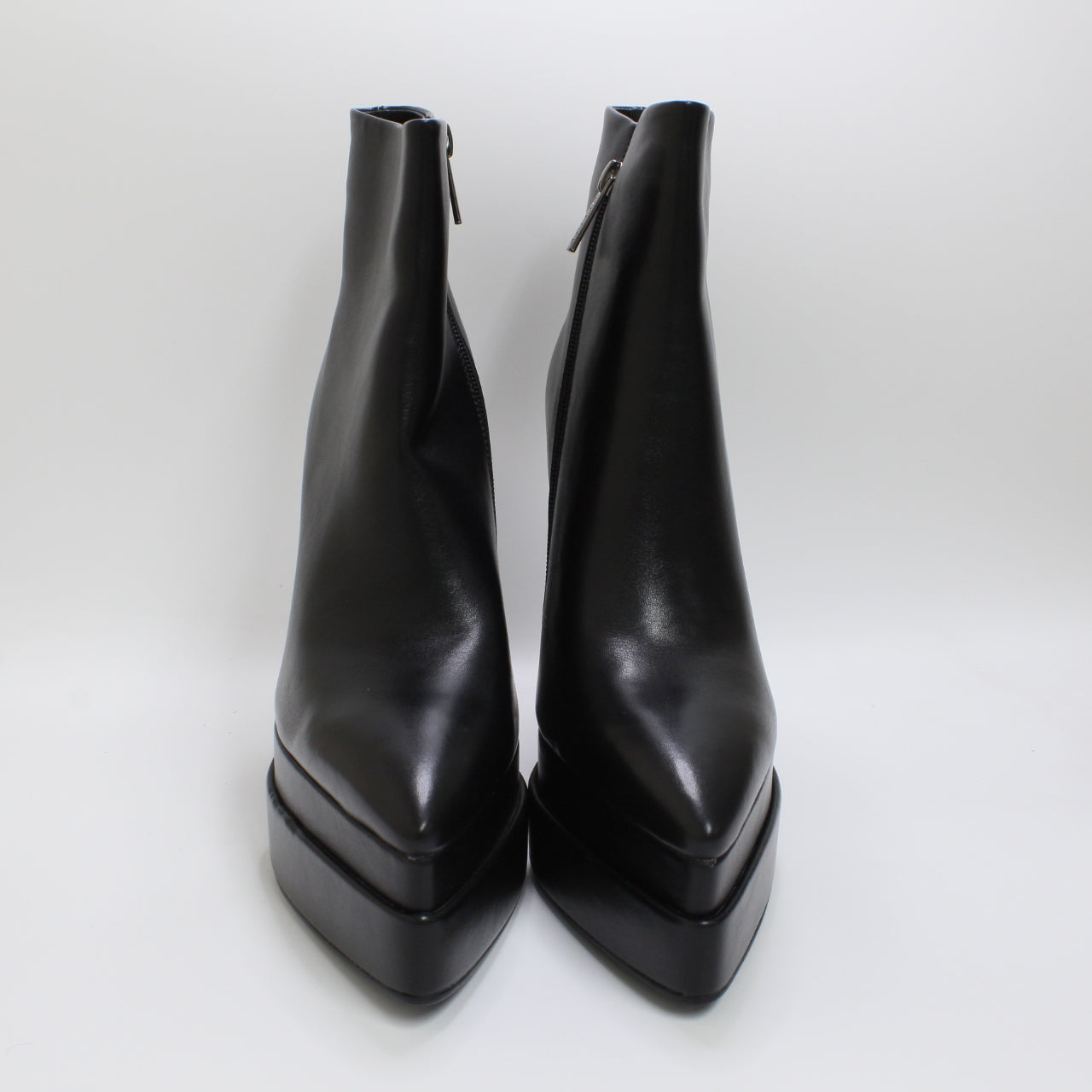 Women's black double stack pointed ankle boots