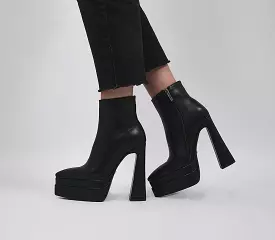 Women's black double stack pointed ankle boots