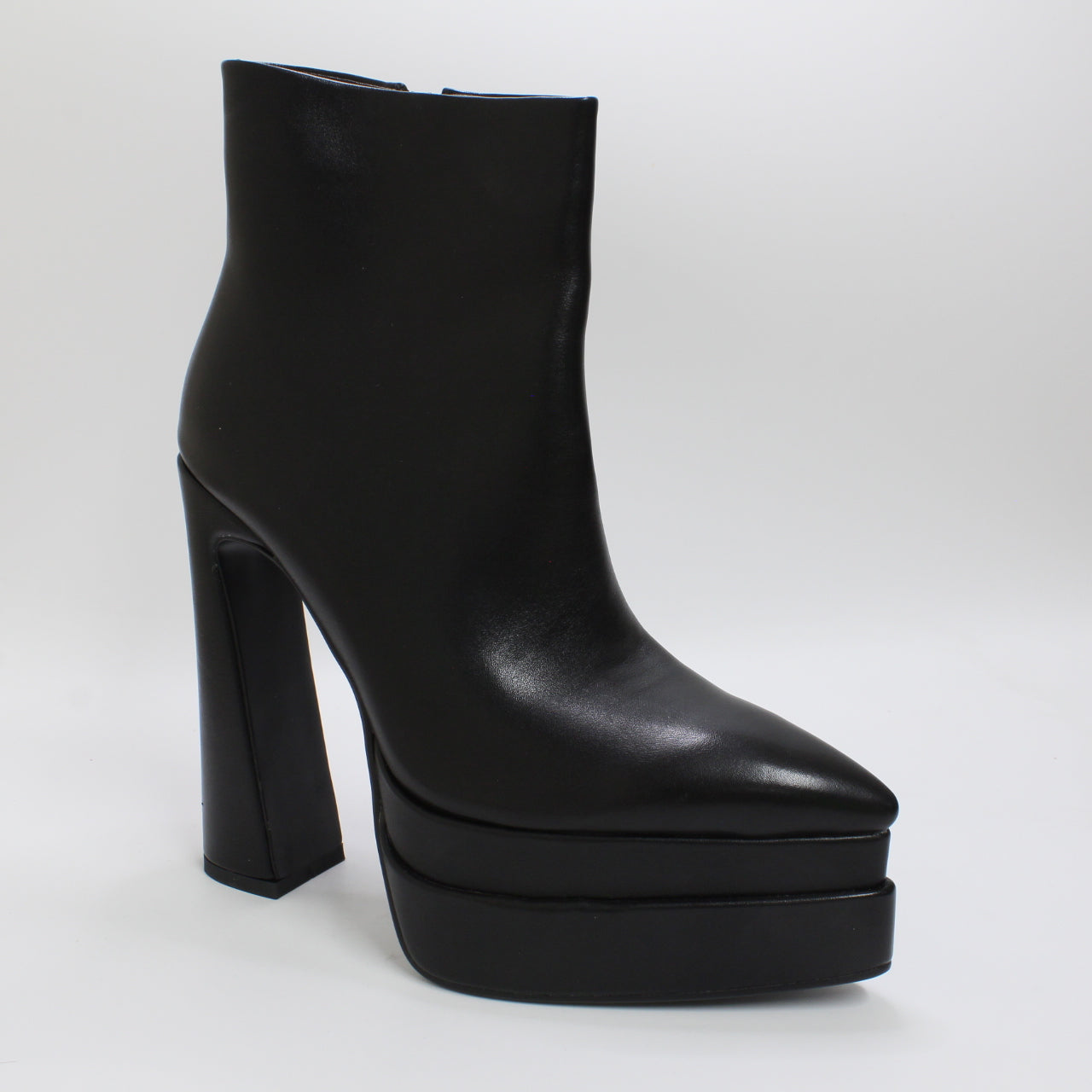 Women's black double stack pointed ankle boots