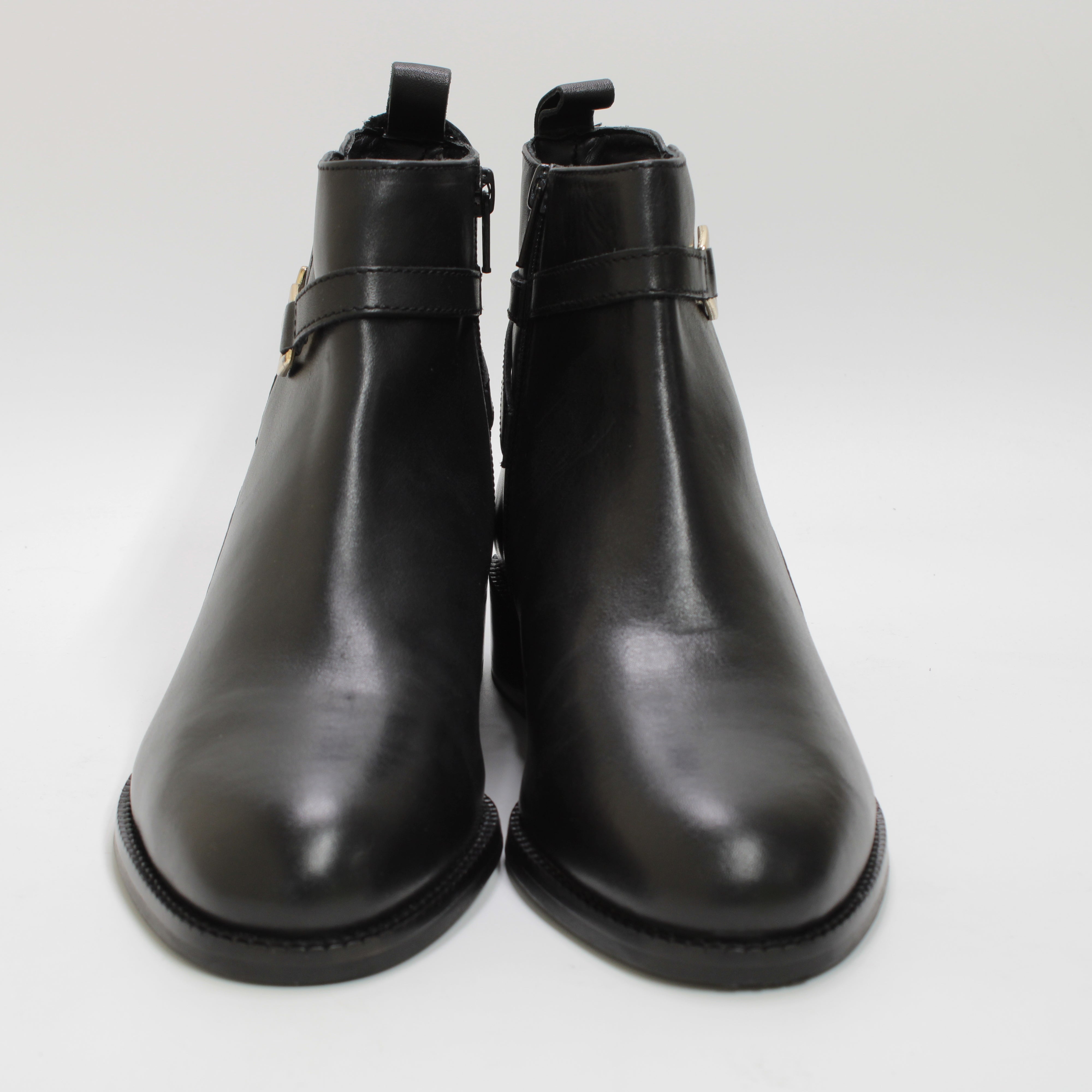 women's black leather ankle boots with trim detail for office wear