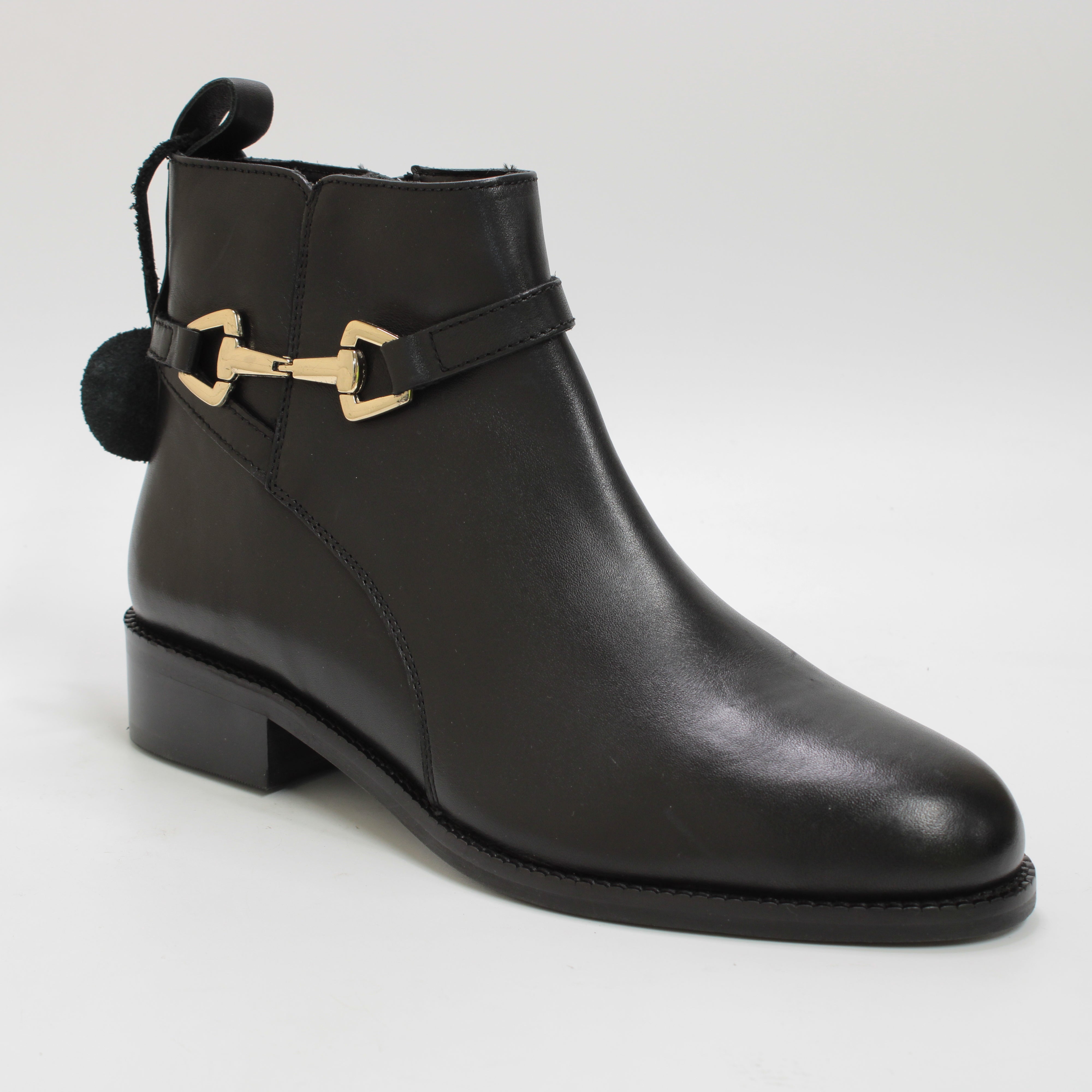 women's black leather ankle boots with trim detail for office wear