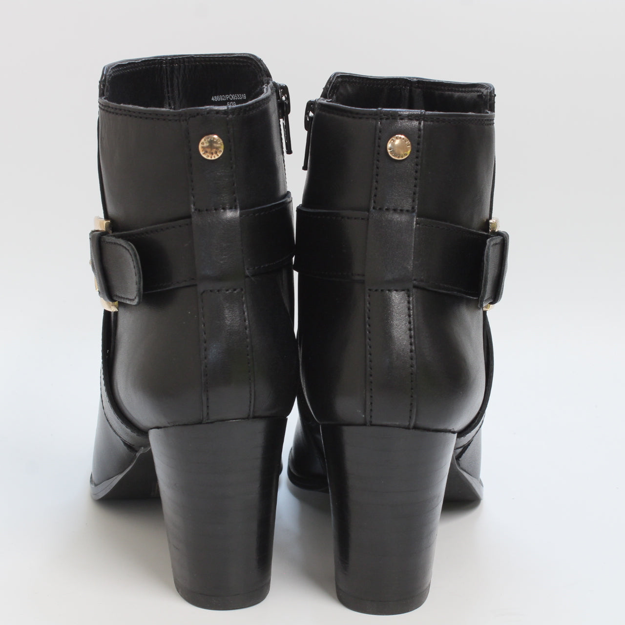 Women's Black Leather Buckle Strap Ankle Boots - Office Alma