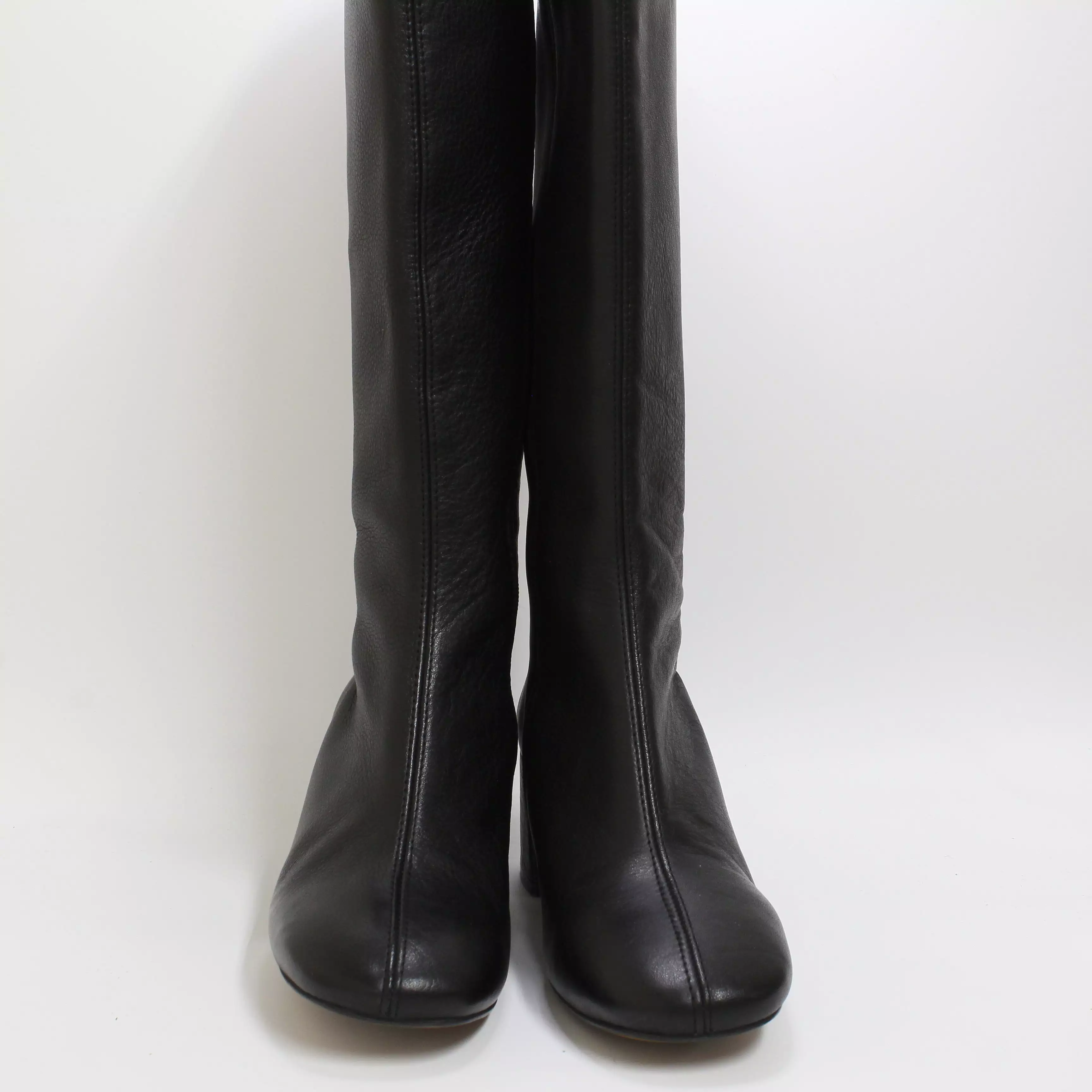 Women's Black Leather Knee Boots with Block Heel from Office Kaya