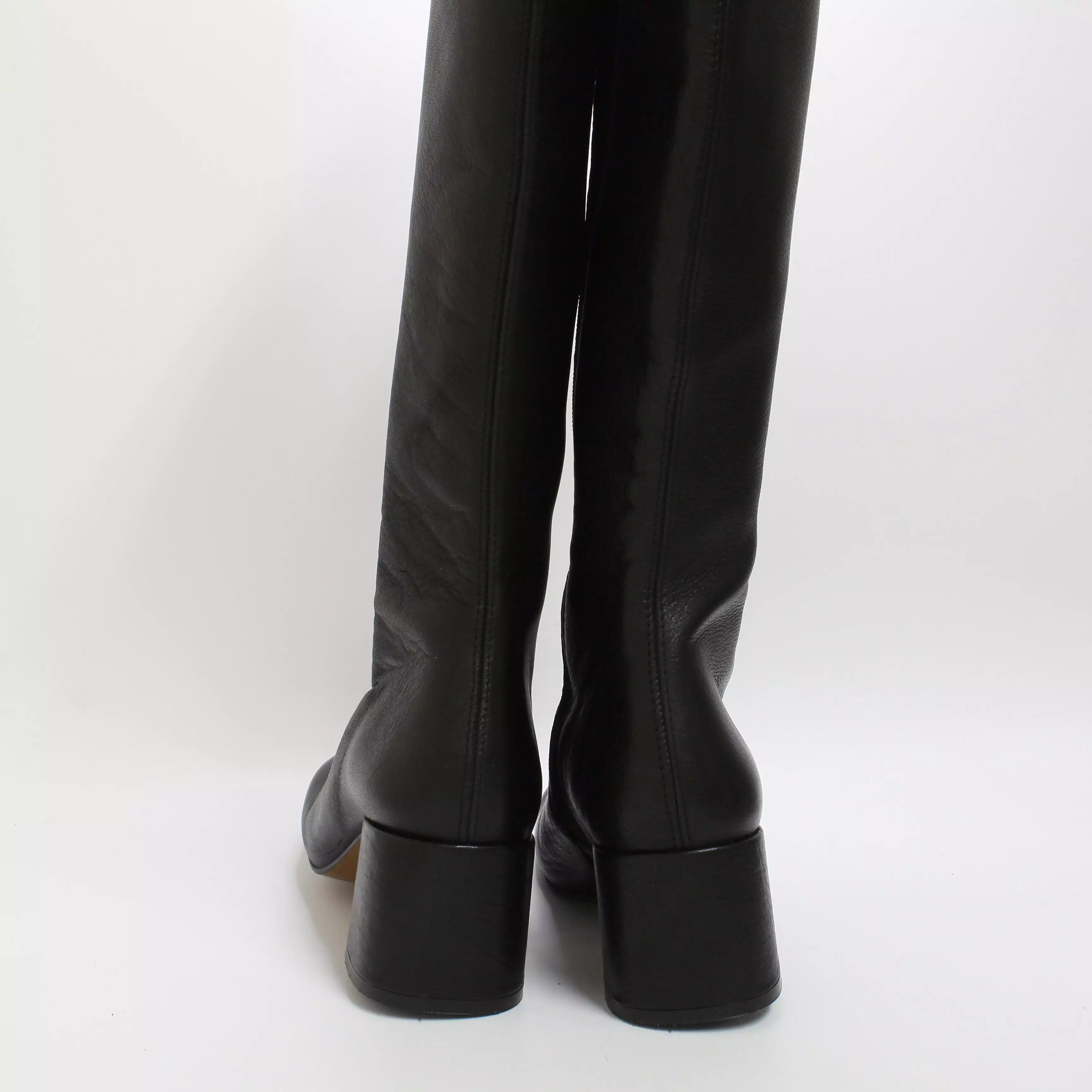 Women's Black Leather Knee Boots with Block Heel from Office Kaya