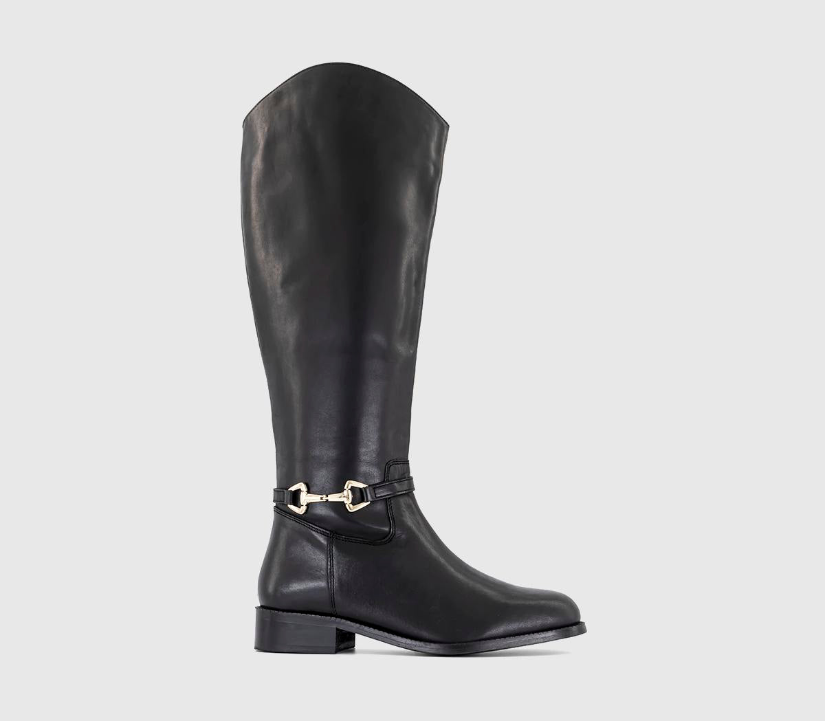 Women's Black Leather Knee High Boots with Kallie Trim Detail