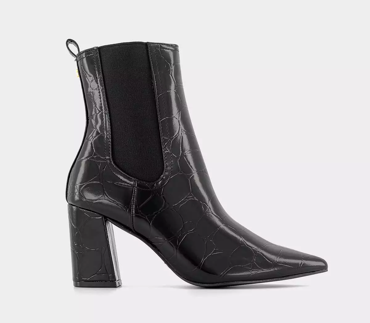 Women's Black Patent Croc Embossed Chelsea Boots