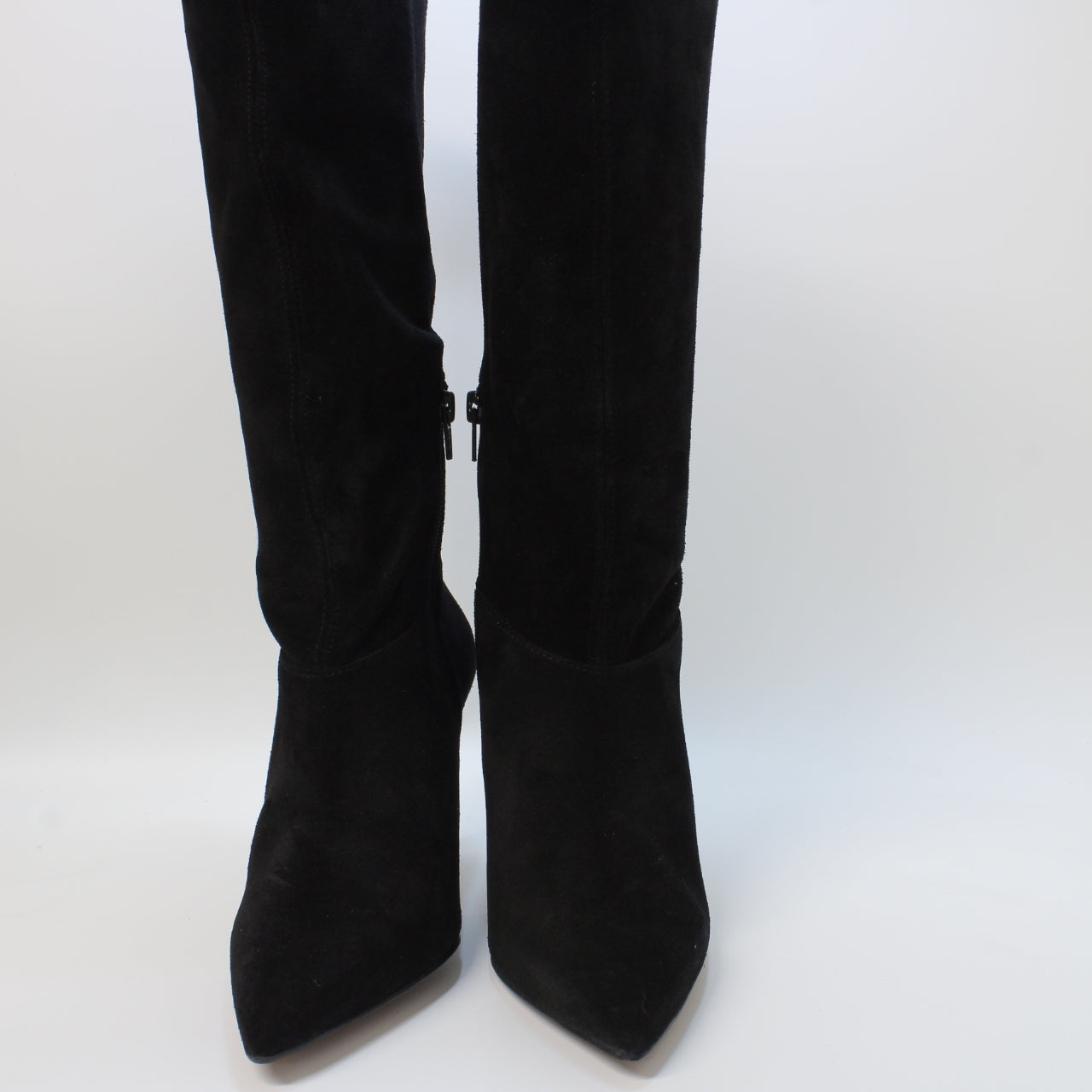 Women's Black Suede Ruched Knee-High Boots for the Office