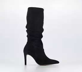 Women's Black Suede Ruched Knee-High Boots for the Office