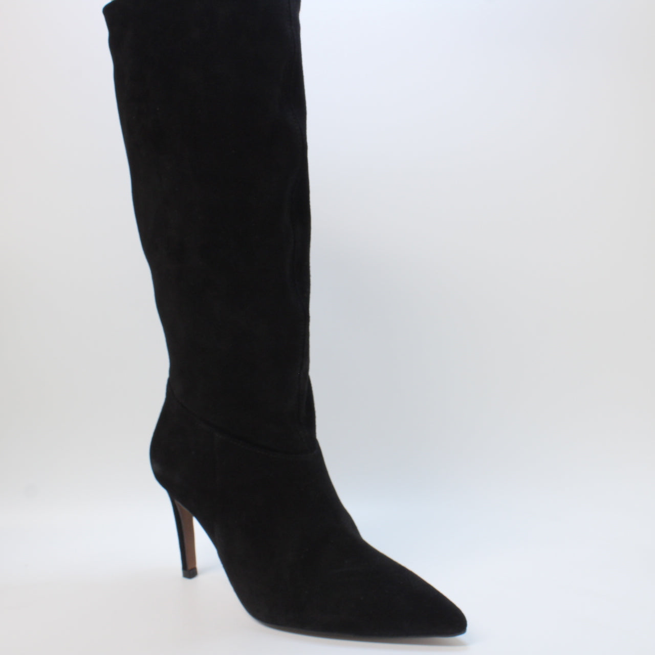 Women's Black Suede Ruched Knee-High Boots for the Office