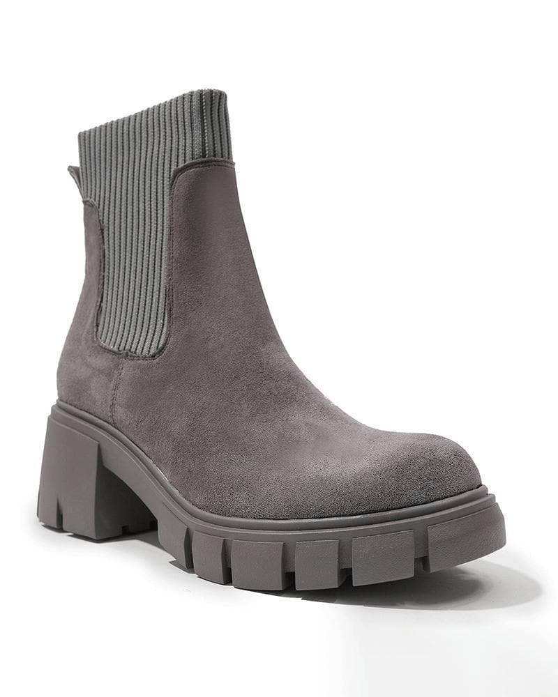 Women's Color-Blocking Chunky Heel Ankle Boots - Outdoor Fashion