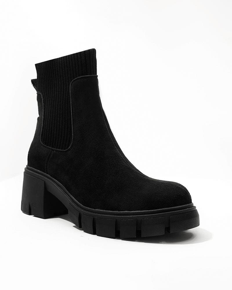 Women's Color-Blocking Chunky Heel Ankle Boots - Outdoor Fashion