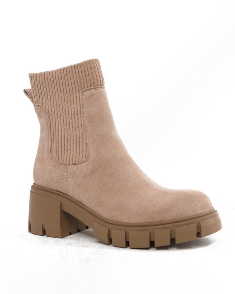 Women's Color-Blocking Chunky Heel Ankle Boots - Outdoor Fashion