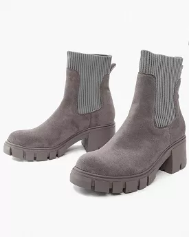 Women's Color-Blocking Chunky Heel Ankle Boots - Outdoor Fashion