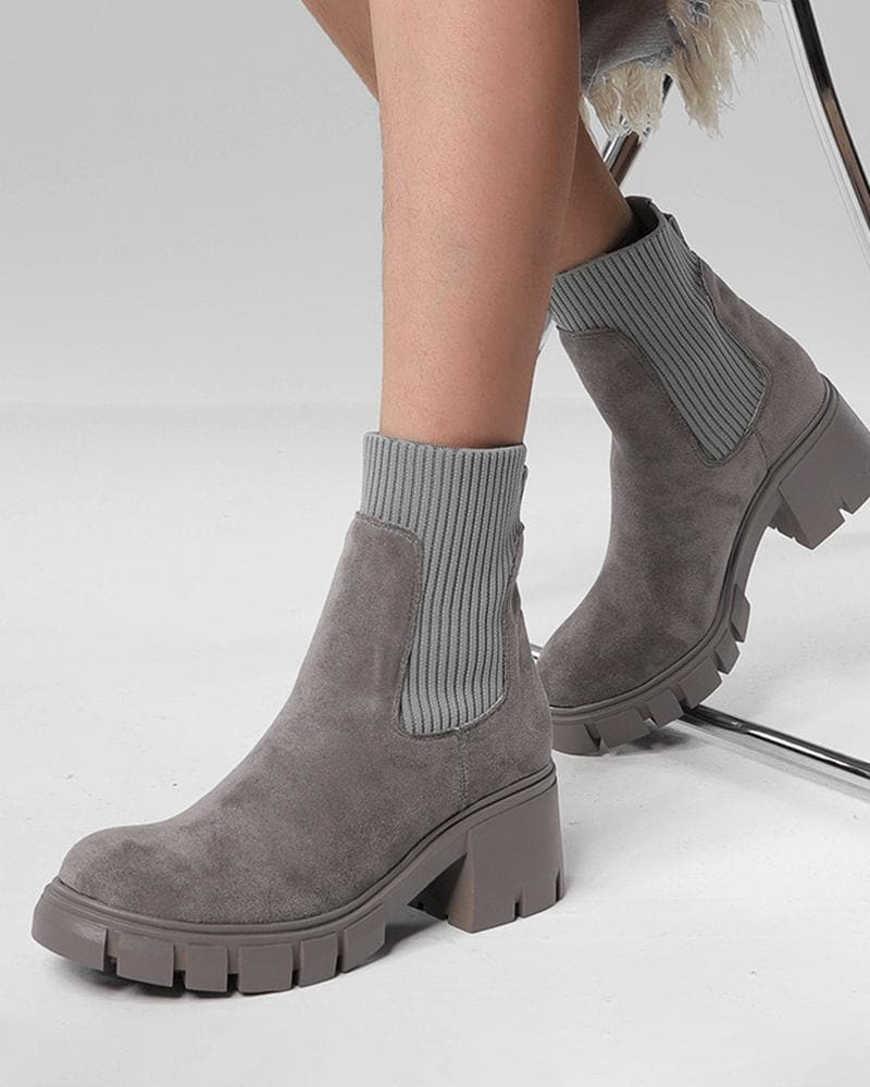 Women's Color-Blocking Chunky Heel Ankle Boots - Outdoor Fashion