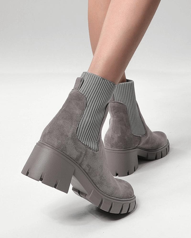 Women's Color-Blocking Chunky Heel Ankle Boots - Outdoor Fashion