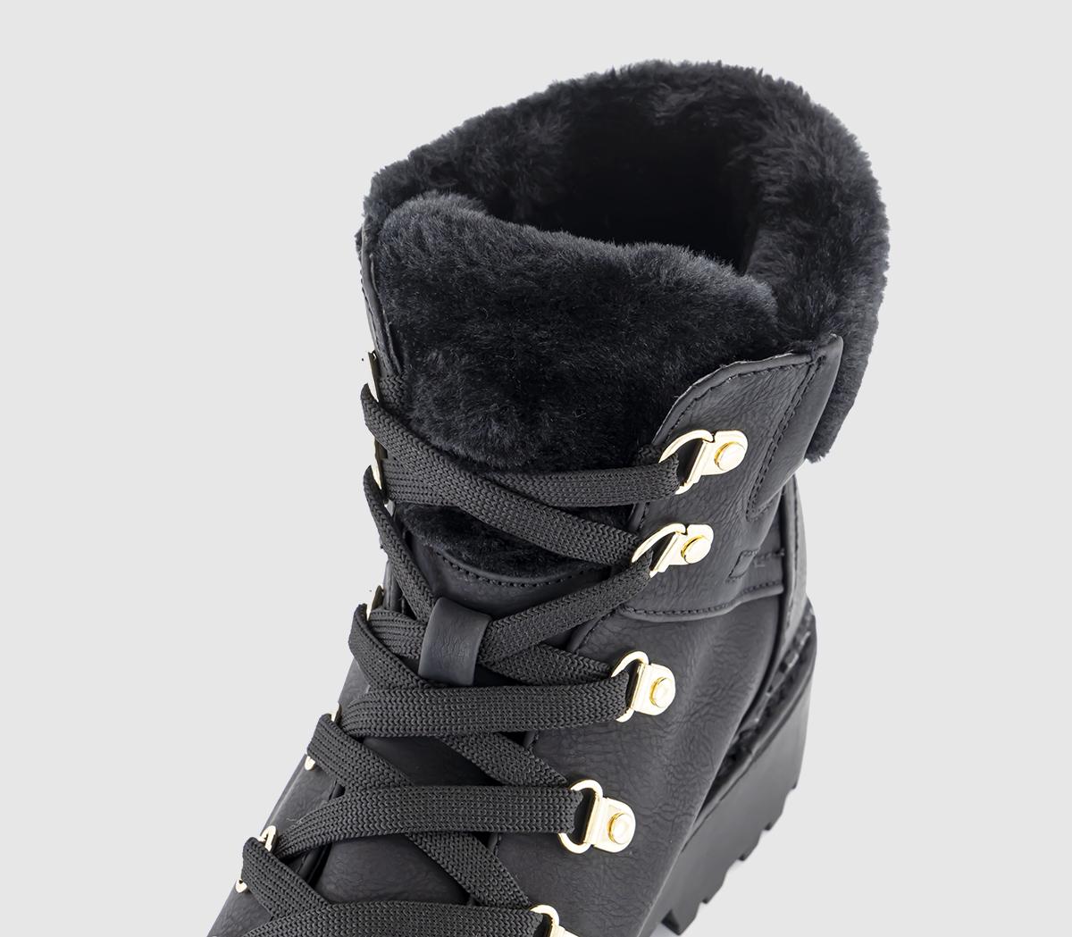 Womens Earth Addict Eden Black Faux Fur Cuff Hiker Boots