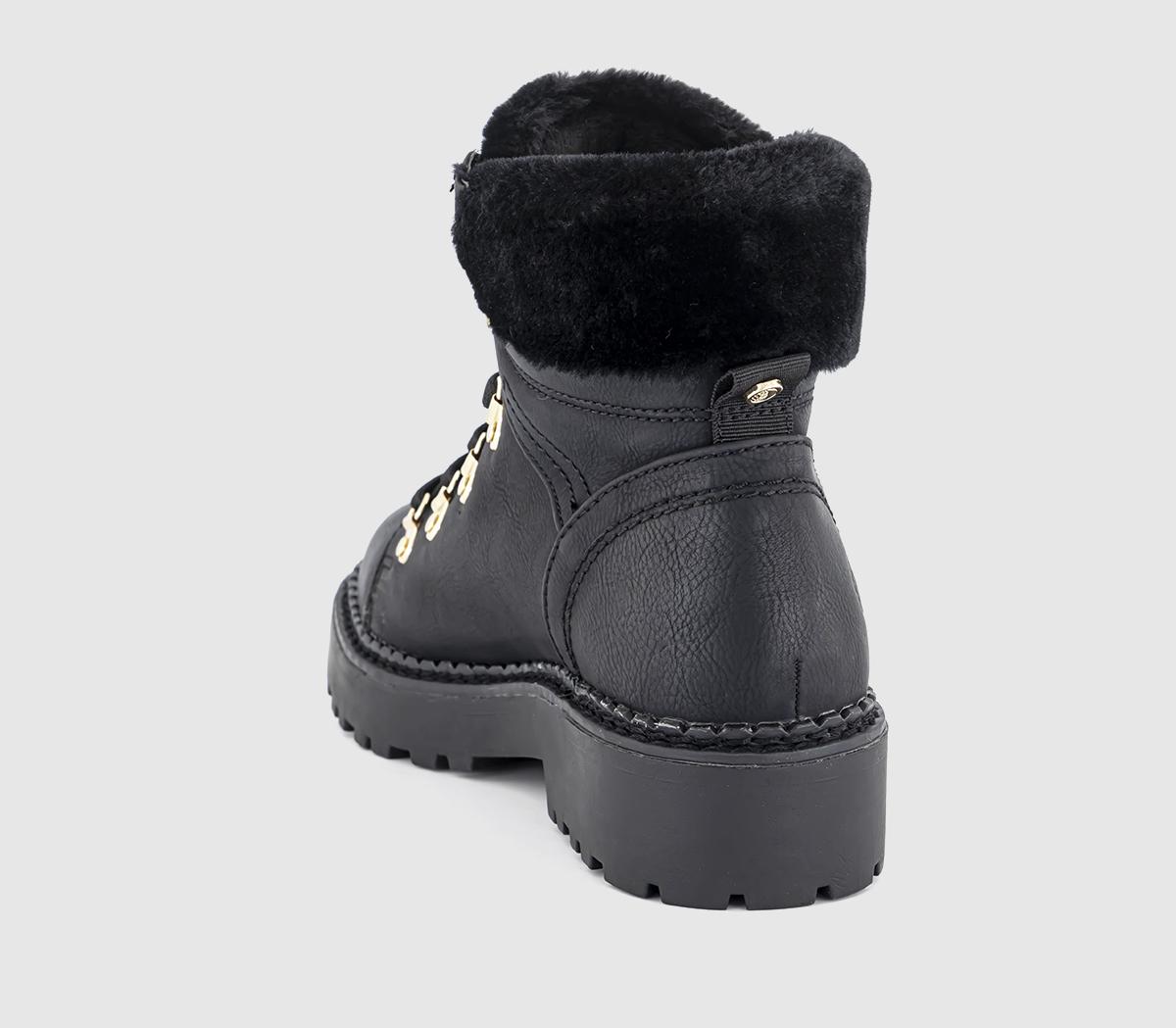 Womens Earth Addict Eden Black Faux Fur Cuff Hiker Boots