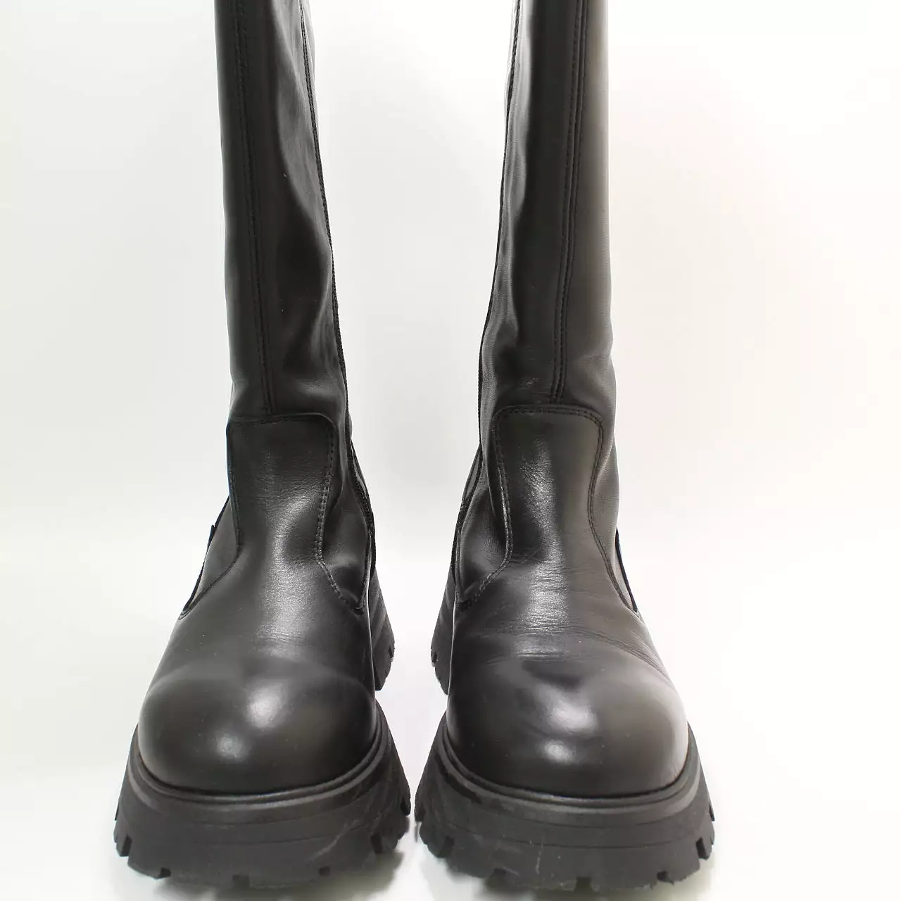 Women's Kaci Flared Heel Knee Boots - Black Leather - UK Size 7