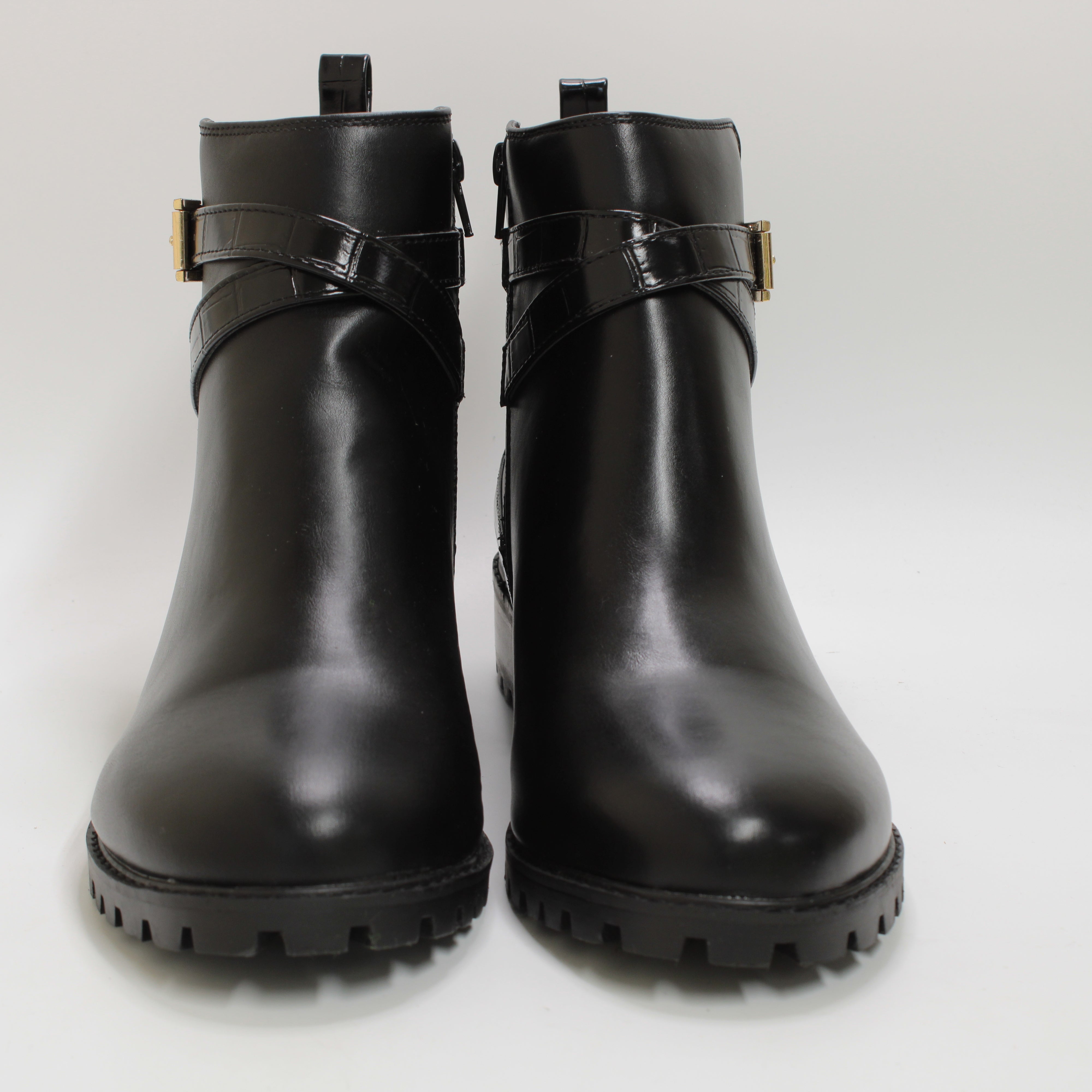 Womens Office Aaliyah Black Buckle Strap Cleated Boots